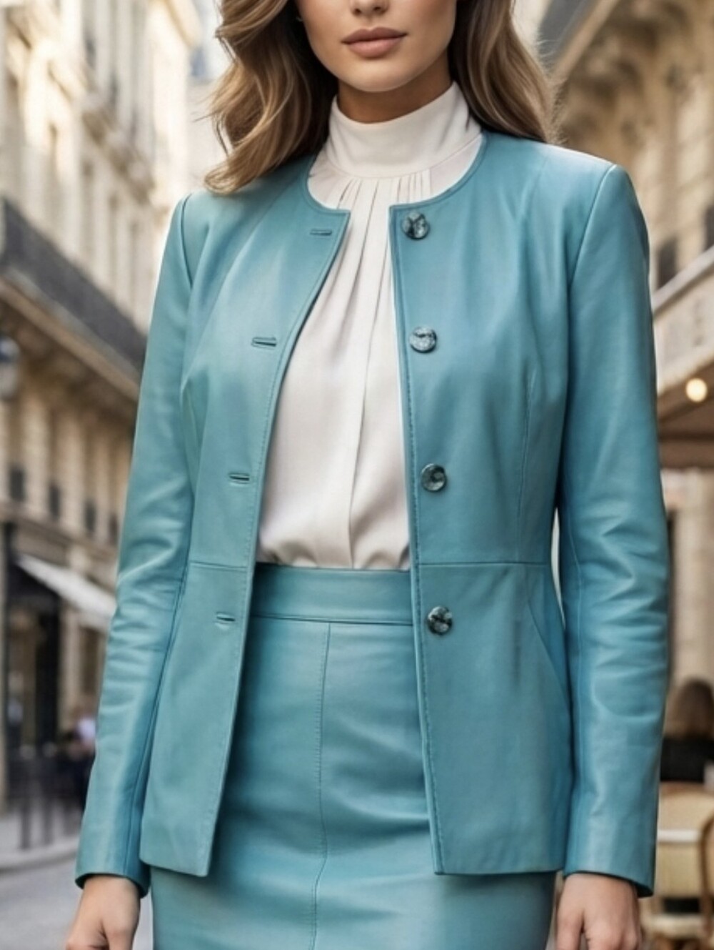 Chadwicks Teal Leather Button-Front Jacket